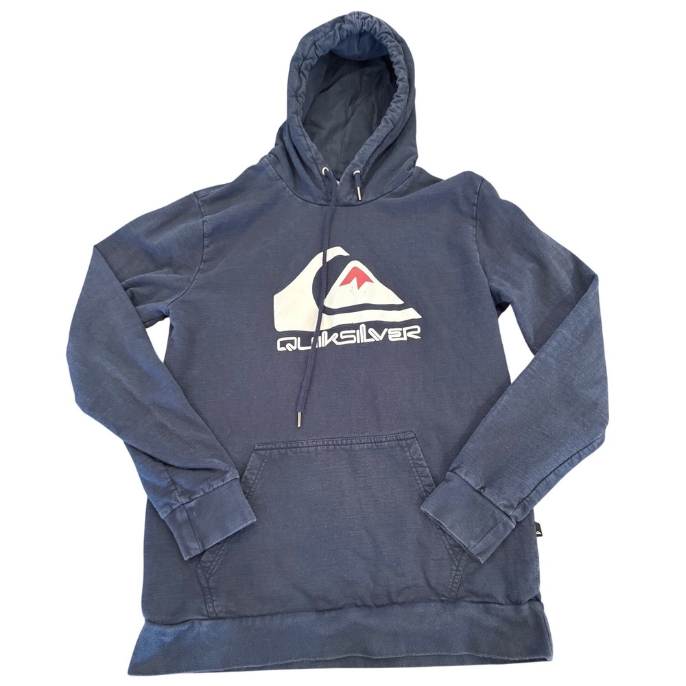 Quiksilver Mens Navy Blue Big Logo Pullover Hoodie Sweatshirt Size Medium
